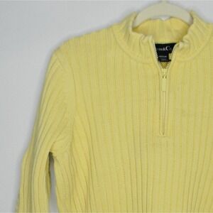 Denim & Co Cable‎ Knit 1/4 Zip Yellow Sweater Medium M